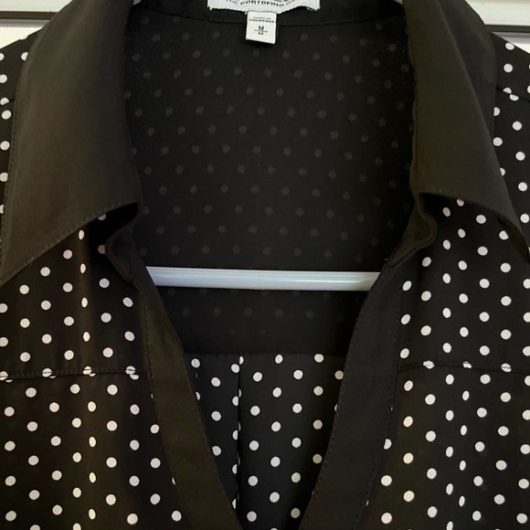 Express Womens Portofino Button Front Blouse Medium Black White Dots - Picture 8 of 8